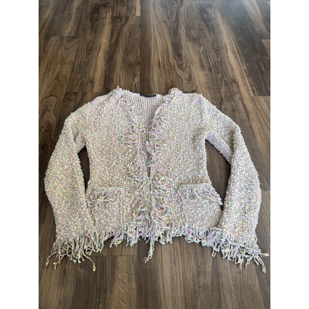 Lorena Antoniazzi Cardigan Sweater Womens Small Multicolor Fringe Knit Boucle